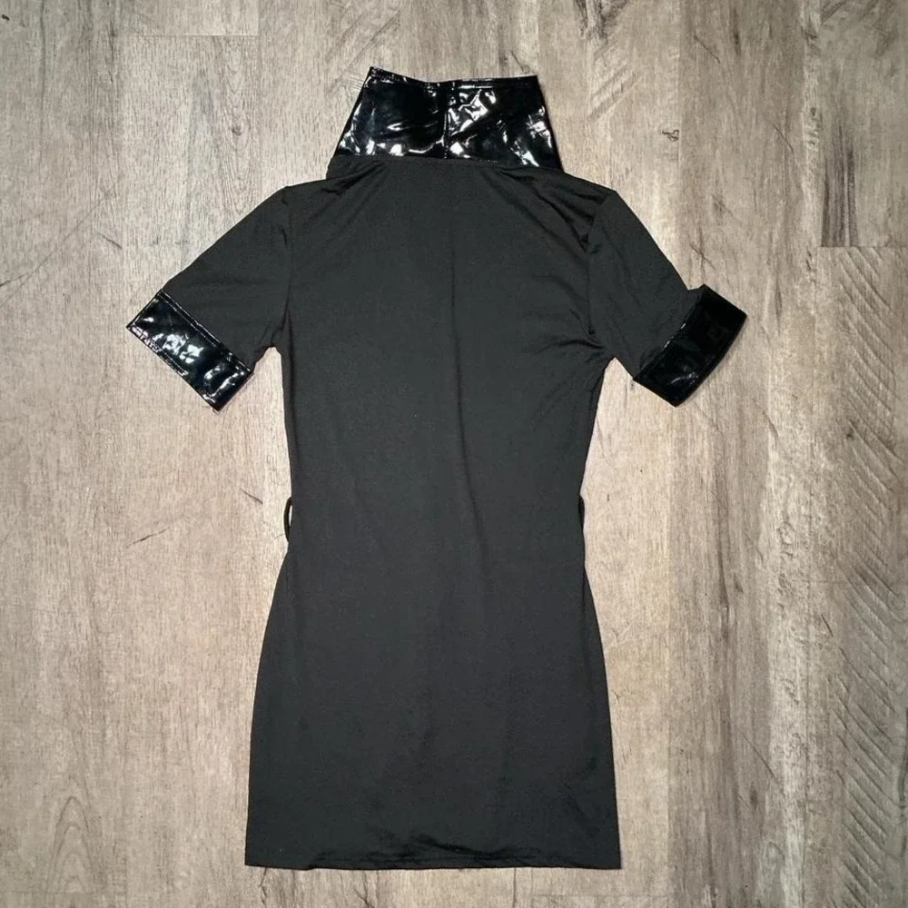 Black Mini Dress Sequin Collar Cuffs Size S Short Sleeve Going Out - Picture 5 of 5